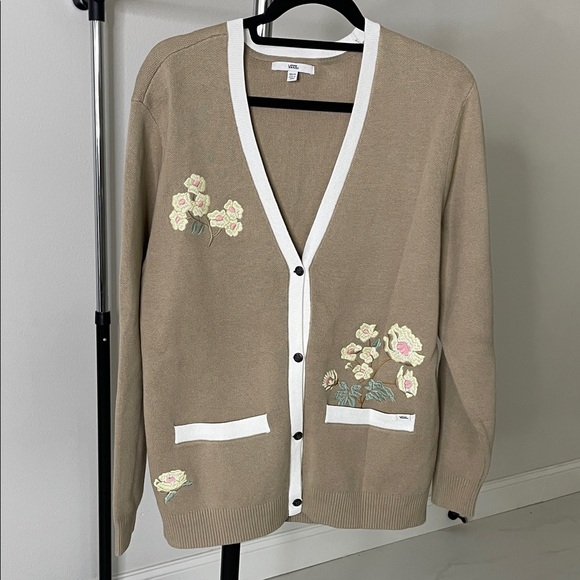 Vans Tan Floral Cardigan Oversized with White Accents - Picture 1 of 9